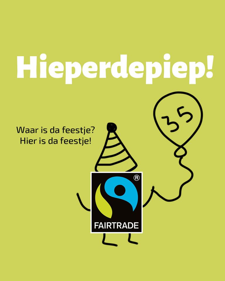 HOERA!🥳 <a href="/FairtradeNL/">Fairtrade Nederland (Max Havelaar)</a> 35 jaar!
Hartelijk gefeliciteerd!
Dat er nog vele faire jaren mogen komen, met steeds meer bewustwording &amp; rechtvaardigheid binnen alle mogelijke vormen van handelsrelaties! 🎂
#FairtradeTogether #choosefairtrade #fairtradegemeente #Fairview #birthday
