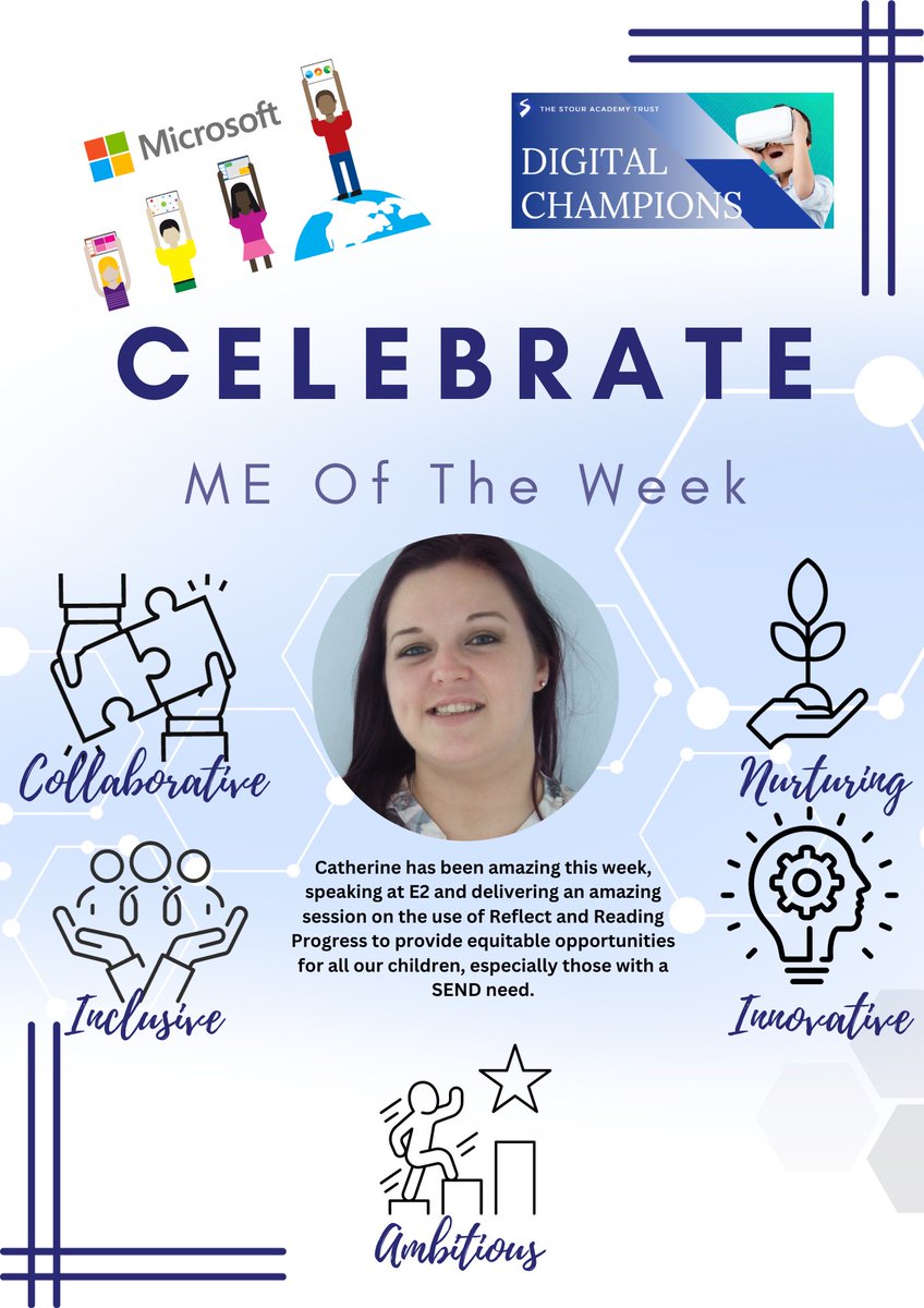 Congratulations to #DigitalChampion ME of the Week, @CatherineSAT21 For excellent use of @MicrosoftEDU tools & @MicrosoftTeams to provide #equitable #learning opportunities for all our children & presenting #E2 #CPD for Team Stour! #MIEExpert #edtech #TrustInStour @OneNoteEDU