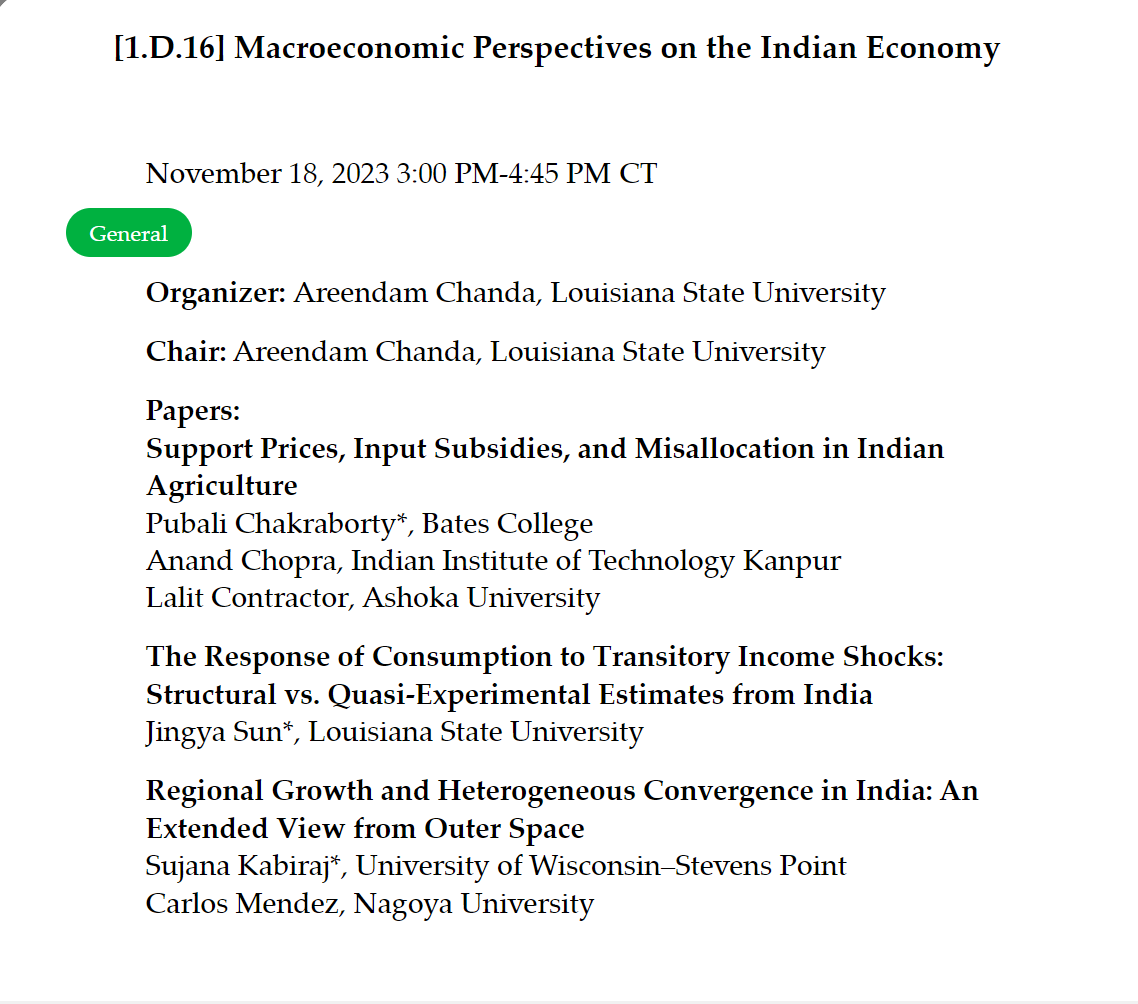 areendam_c's tweet photo. Looking forward to chairing a session on #macroeconomic issues in India, chairing another session on comparative development, and presenting at a session on #macropolicy and household consumption & labor supply at #SEA2023 #NOLA
#indianeconomy #householdfinance https://t.co/M6bGtdwRKP
