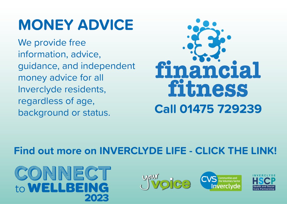 Money Advice is a free service from @Financial_Fit29. Their Money Advisors can provide budgeting and money management support – all designed to help you budget better and move towards becoming debt free. Read more: inverclydelife.com/services/money… #ConnectToWellbeing #InverclydeCares