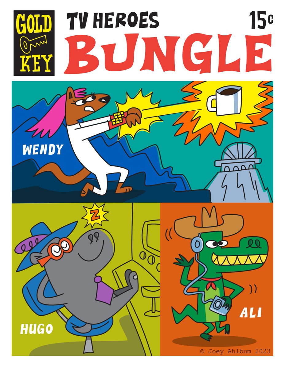 Inspired by vintage Hanna Barbera magazine cover! The beasts from Bungle  featuring Wendy, Hugo and Ali #FridayFeeling, image size:928x1200