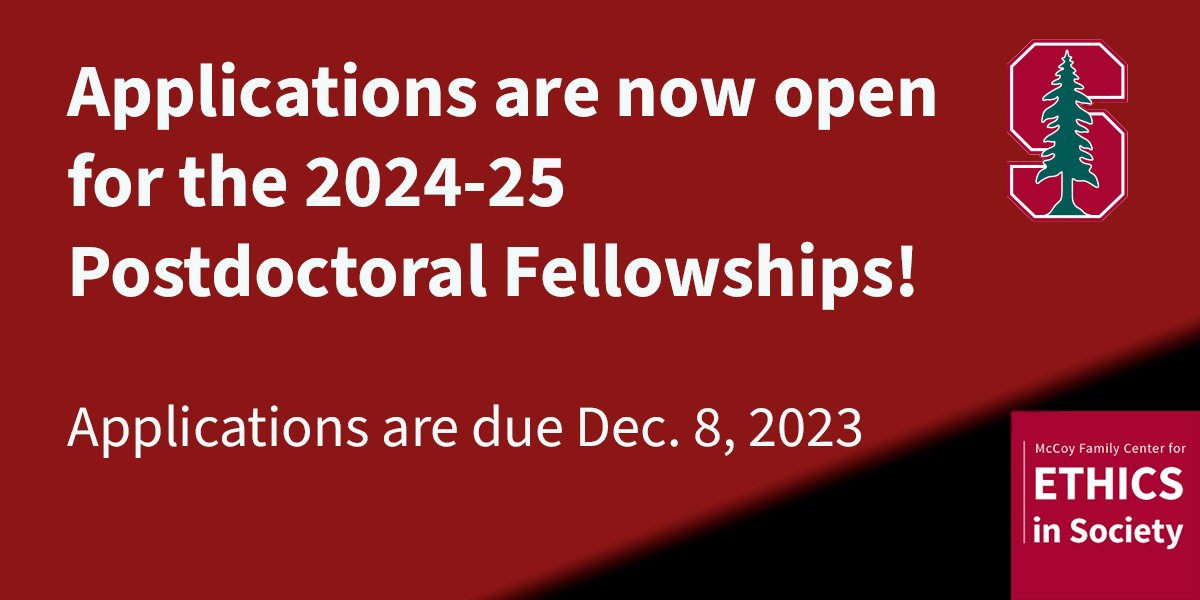 📚 We are now accepting applications for the 2024-25 General Ethics and Interdisciplinary Ethics Fellowships. The deadline is Dec. 8, 2023! Follow the link for more info and apply: bit.ly/EthicsPostdocs #Postdoc #Ethics