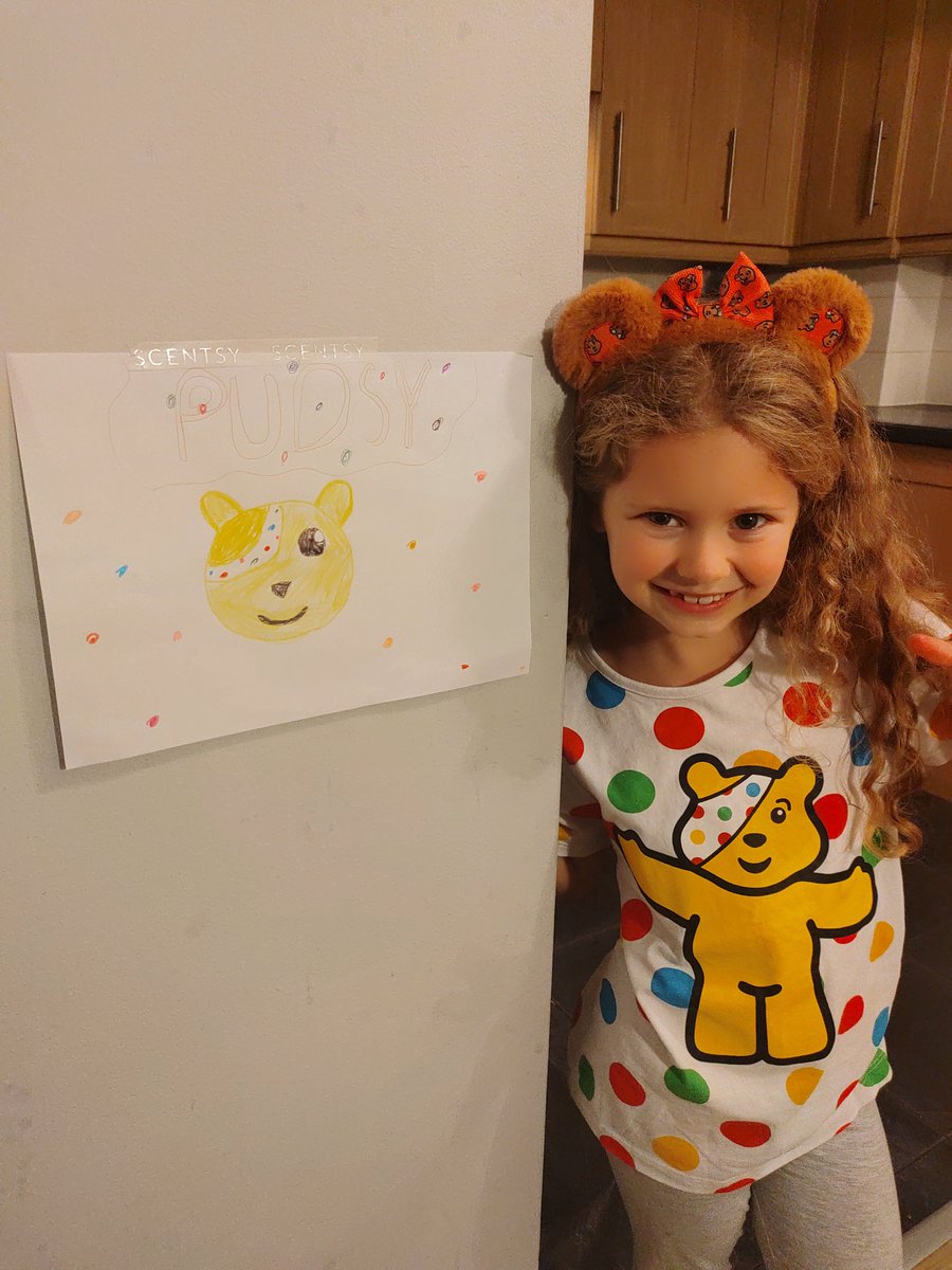 Aimee27282478's tweet photo. @BBCCiN My daughter Mabel aged 7 wore her Pudsey t-shirt and blush ears to school and then got home and drew this picture when she got home!
She is very excited to watch Children in need tonight!
@sarajcox https://t.co/IzoAY5weG4