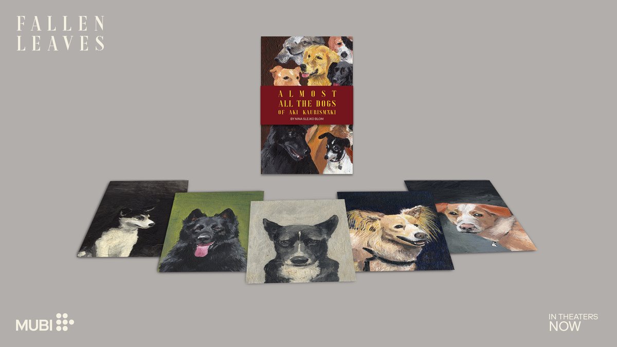 FilmLinc's tweet photo. "I like dogs, mankind I don’t care for too much." – Aki Kaurismäki. 

Artist Nina Slejko Blom captures the many dogs throughout Kaurismäki's filmography in this series of paintings, now printed in a pack of collectible postcards to celebrate the release of FALLEN LEAVES. https://t.co/i39CyuGa75