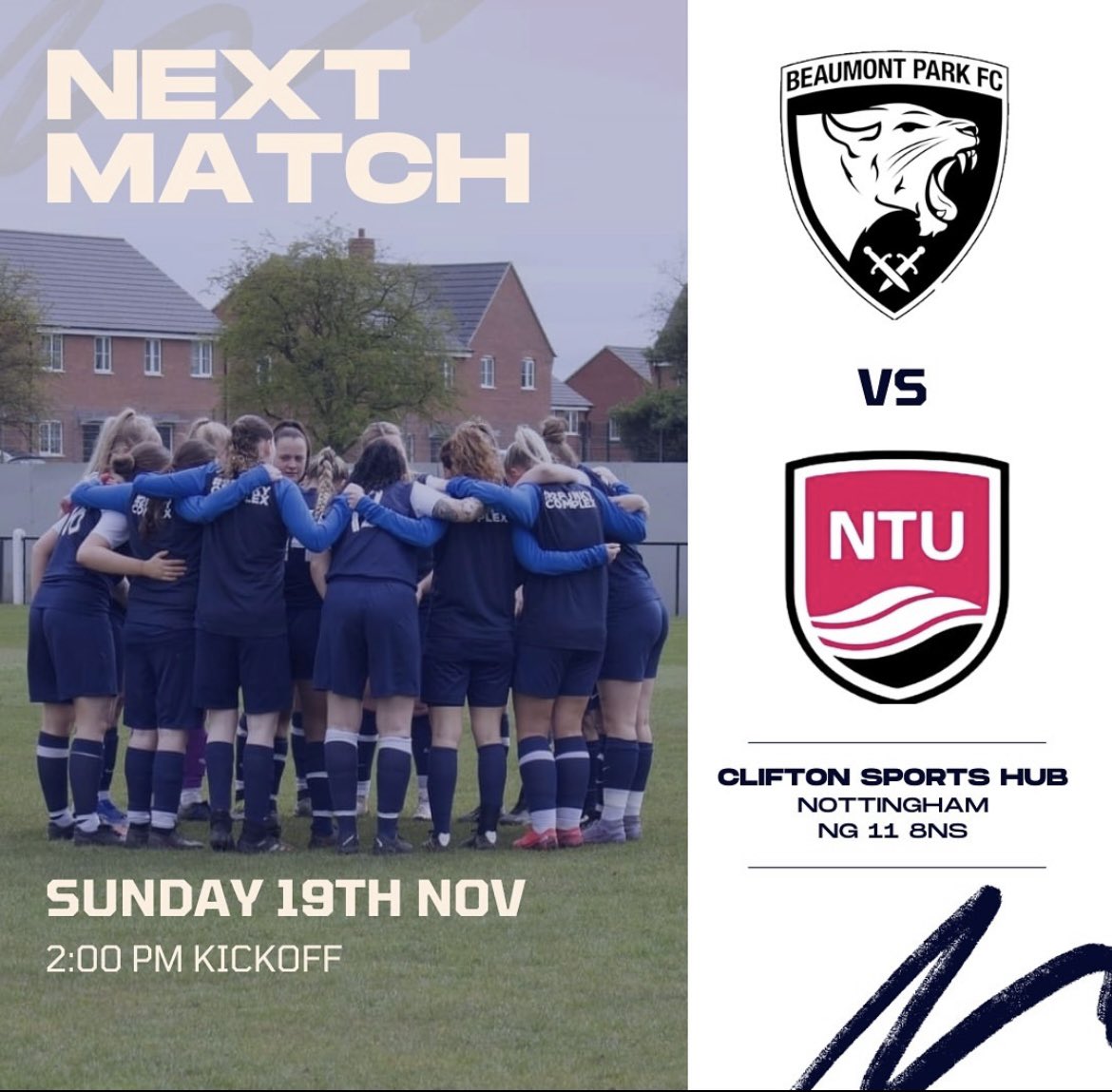 Next up in the league we face @ntuwfc away for a 2pm KO ⚽️ 

📍 Venue - Clifton Sports Hub, Nottingham, NG11 8NS
🗓️ Date - Sunday 19th November
⏰ Kick-off - 14:00pm

#UTB #womensfootball #eastmidlandswomensleague