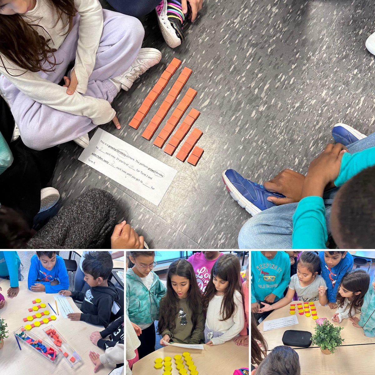 MrsCaringi's tweet photo. Today we built shrinking patterns. During our gallery walk students needed to identify how each pattern started and how much was subtracted each time. Keep up the great work! @St_EVAN_Caledon https://t.co/cqSqA3EDnE