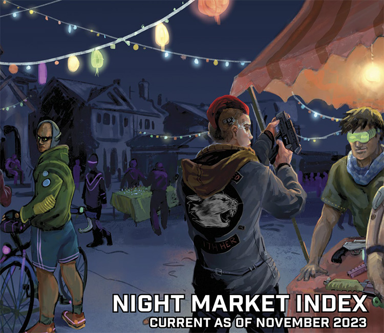 RTalsorianGames's tweet photo. The November 2023 DLC release is here - The Night Market Index!

Ever wanted to find that right weapon but had nowhere to start?  Had trouble tracking down something you heard about in name but no clue what DLC it may come from?  This DLC covers it all!

https://t.co/aATYyQN3gh https://t.co/jmr7vkWGsU