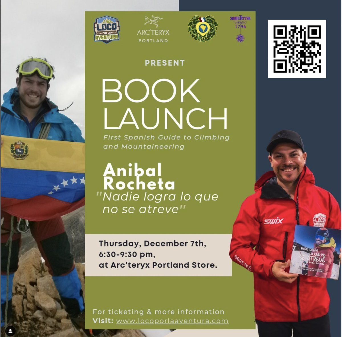 Anibal Rocheta, another one of our BCP participants is releasing his first book on mountaineering on Dec 7th at Arc'teryx Portland Store in NW Portland. Anibal is looking for freelance camera op opportunities. Get in touch and hire him! locoporlaaventura.com