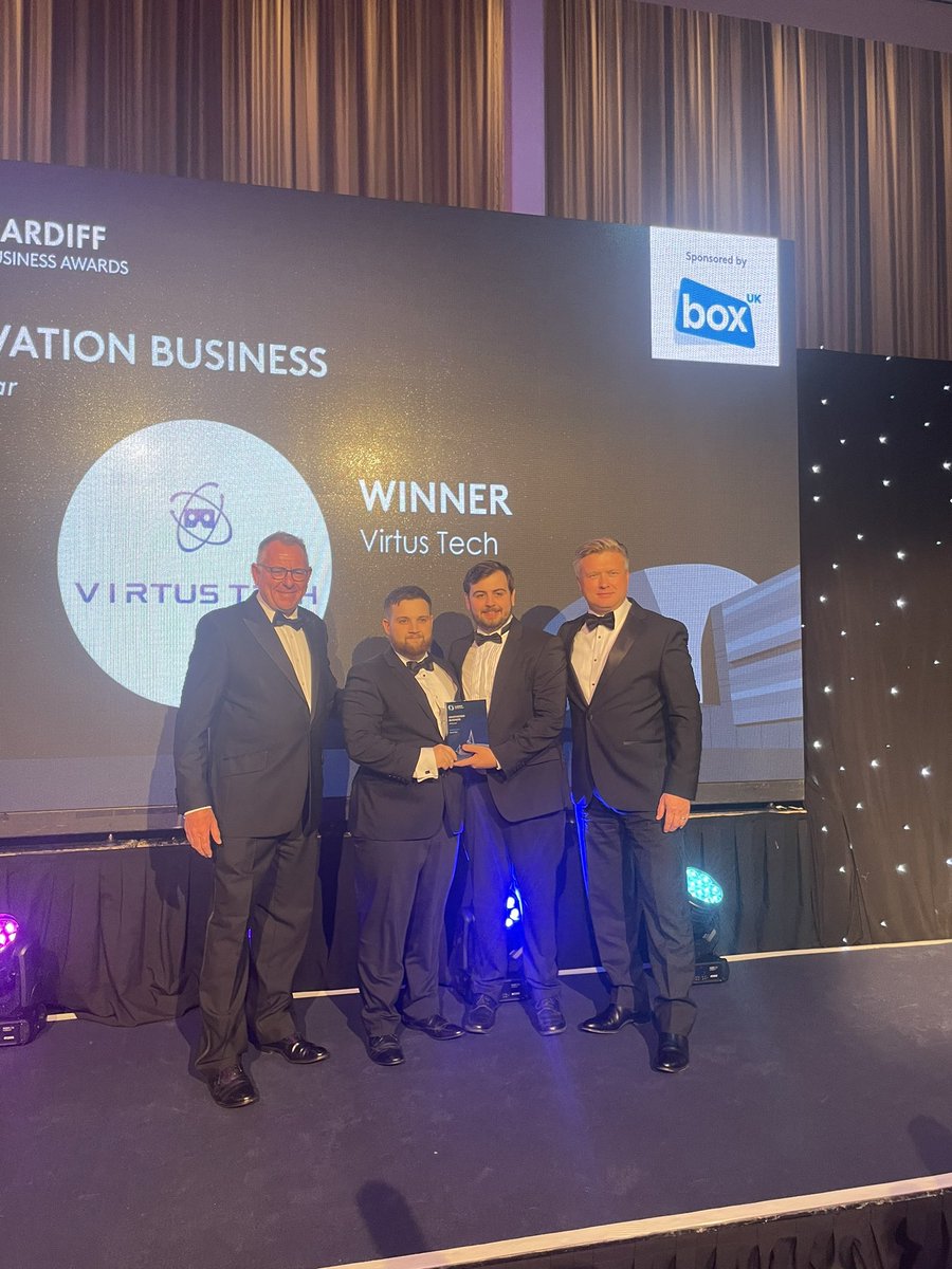 Next award is the Innovation Business of the Year, sponsored by @boxuk Llongyfarchiadau! 🎊 Congratulations to our winner @virtus_techltd #CardiffBizAwards