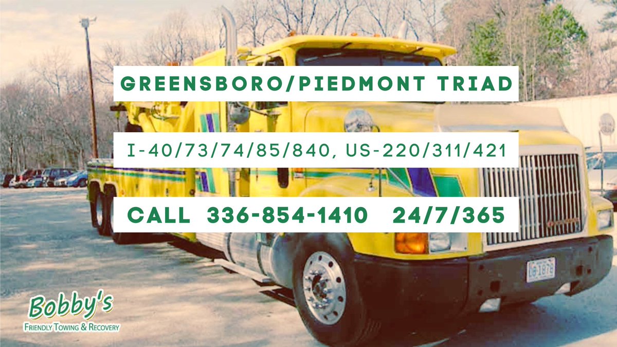 BobbysFriendly's tweet photo. For your best choice for towing companies in the Piedmont Triad Area. We offer our services 24 hours a day for any emergency on the road. Call us at 336-854-1410. #bobbysfriendlytowing #wreckerservice #towinggreensboro #cartowingservice #heavywrecker #towingpiedmont #24hourtow https://t.co/RbRjCrblKW
