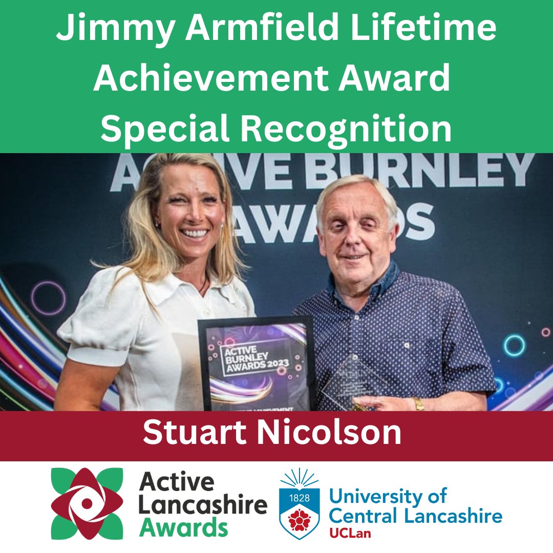 👏Stuart Nicholson has received a Special Recognition trophy in the Jimmy Armfield Lifetime Achievement Category sponsored by @UCLAN!