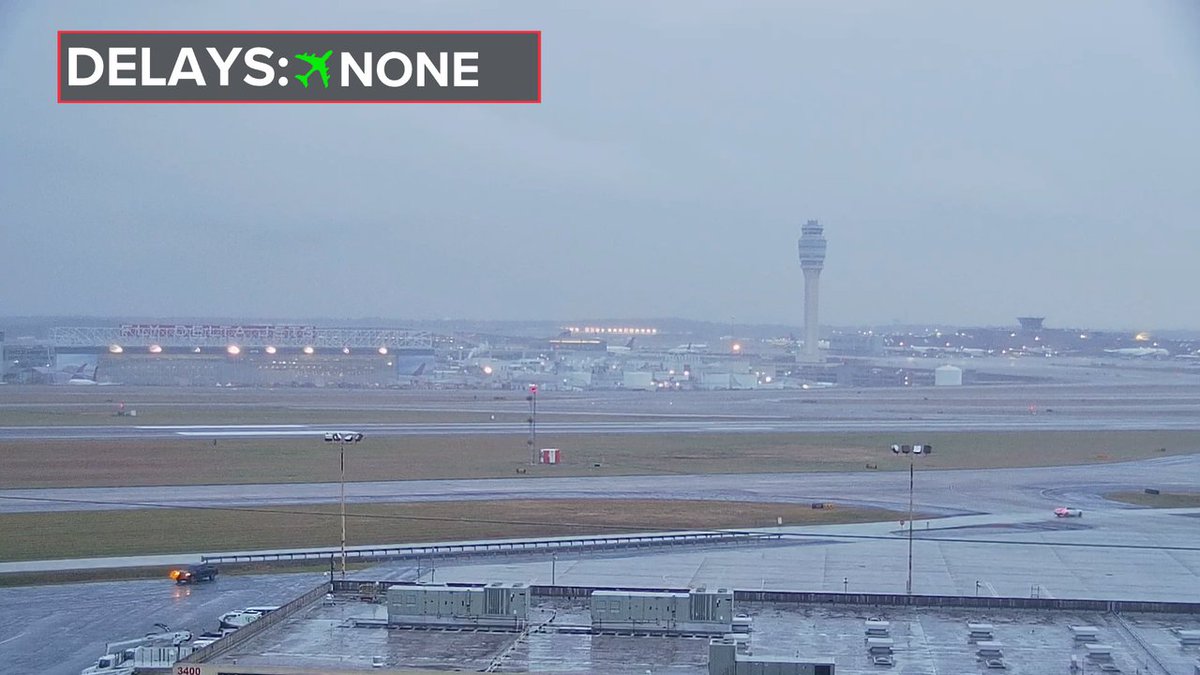 Mist and drizzle keeping the runways and taxiways rather wet at Hartsfield-Jackson airport. Visibility also reduced a bit, but no weather delays. #Storm11