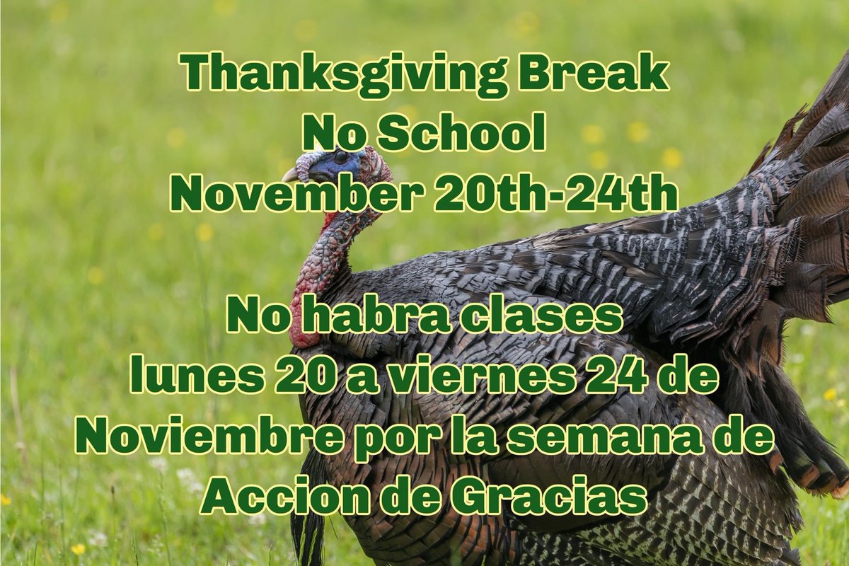 We will be closed November 20th-24th. School will resume on Monday, November 27th.