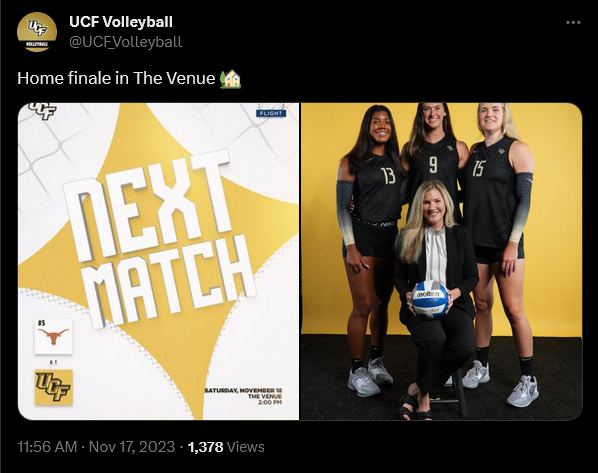 💪🖤⚔️Let's pack the 📍Venue  for our  last home game to celebrate #SeniorKnight and our Inaugural #Big12VB Season

-#15 Claudia Dillon
-#9 Abby Hanson
-#13 Lauren Clark
-Head Coach, Jenny Maurer (Era,1st year HC)

note* as always,students get in free with ID pending availability