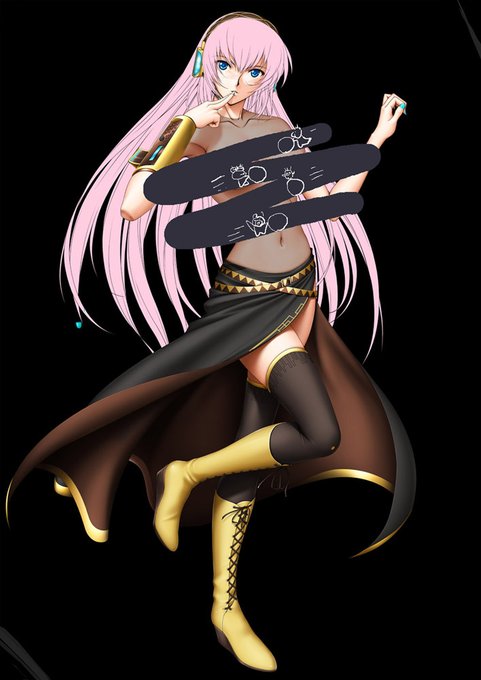 今日の一枚。VOCALOIDの巡音ルカさんの服の塗りが終わって髪を塗る前に脱衣を確認してる時の画像。頭と足以外の服装は脱衣式なので数通りの組み合わせが作れますね。絵自体が二通りあるので実際にはもっと多いですが。ある意味昔ながらの自分の塗りとしては最後のCGになるのかも? 