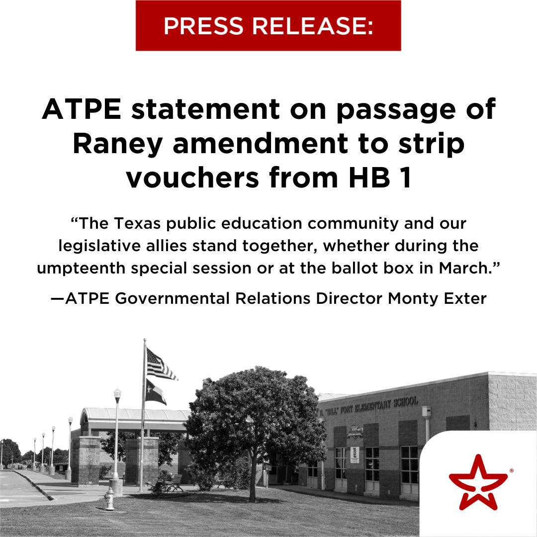 OfficialATPE's tweet photo. Thank you to the House members who stood strong with their constituents and withstood political pressure to do what is right by Texas’ more than 5.4 million public school students. Read ATPE's statement: https://t.co/HMze5uqg4D #txed #txlege #NoVouchers https://t.co/ZE6ZqK0rWS