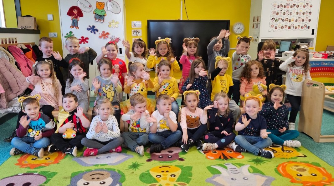 AbbeyPrim's tweet photo. We had a lovely Children in Need day today. We looked fantastic, enjoyed a Joe Wicks workout, decorated cakes and met Pudsey himself! All this while raising money for charity. @BBCCiN @thebodycoach #ReceptionSP #Article31 https://t.co/K4R2dQ9k8X