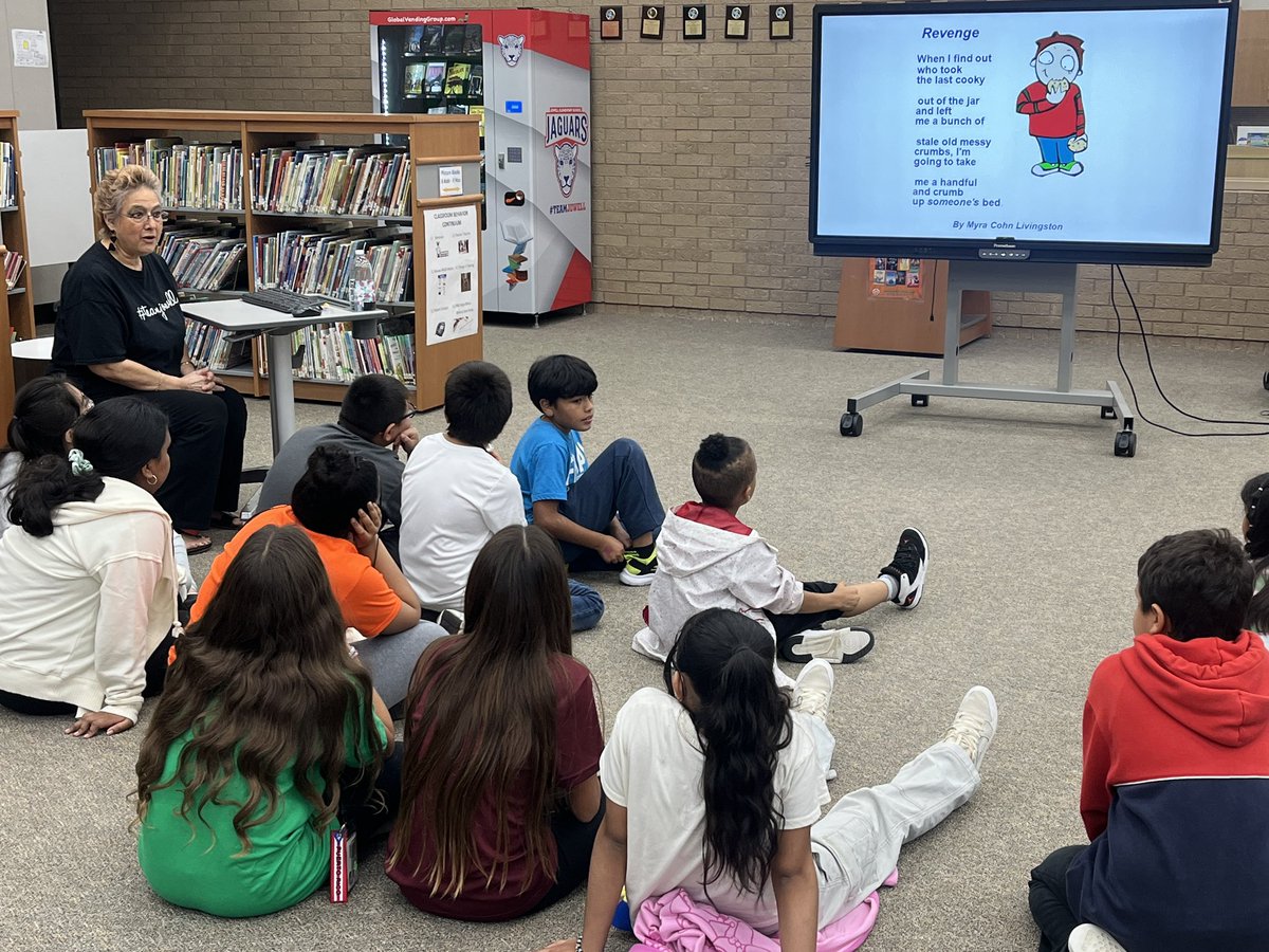 Librarian Ms. Cruz at <a href="/CFISDJowell/">Jowell Jaguars</a>      teaches students about free verse, lyrical, and narrative poetry. She even rapped some lyrical poetry making it relevant! Then students selected free-choice books to gobble up over vacation! 📚❤️🦃<a href="/CyFairLibraries/">CyFairLibraries</a>