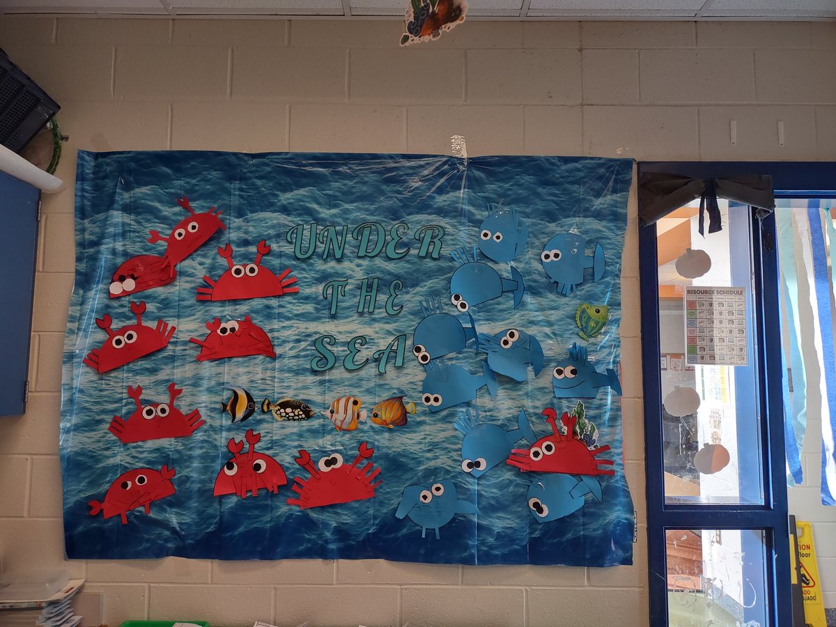 Mrs_Spurlin's tweet photo. We went under the sea this week! The kids added to our decorations all week! 🦀🐳🐡🦈 https://t.co/kax76auVaA