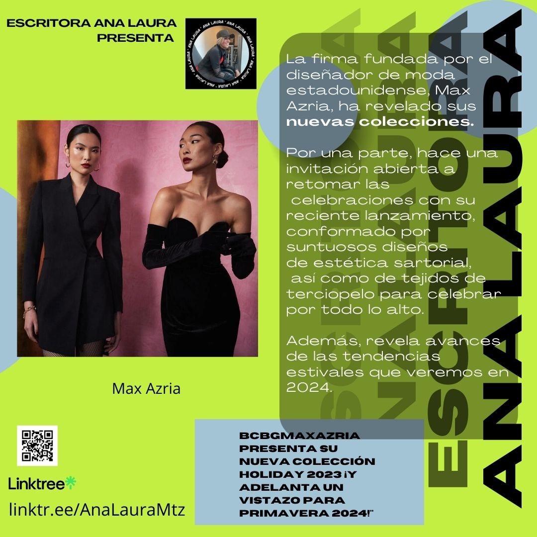 ¿Sabías qué la diseñadora Max Azria ya a sacado su nueva colección ?  ¿Te hubieras imaginado las nuevas tendencias? 

#AnaLauraLibros #EscritoraAnaLaura #AnaLauraMtz #MathewMcConaughey #JustBecause #LibroInfantil #LiteraturaInfantil #Libros #Cuentos #diseñadora #MaxAzria #EEUU