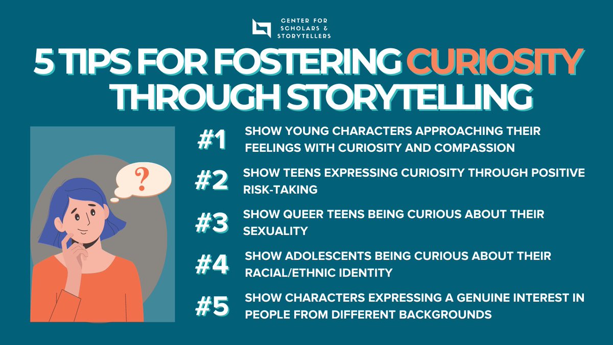 Media has the power to shape our identity, particularly among a youth audience. See the Center for Scholars & Storytellers’ full list of tips for how to foster curiosity through storytelling: bit.ly/49OFQ4i