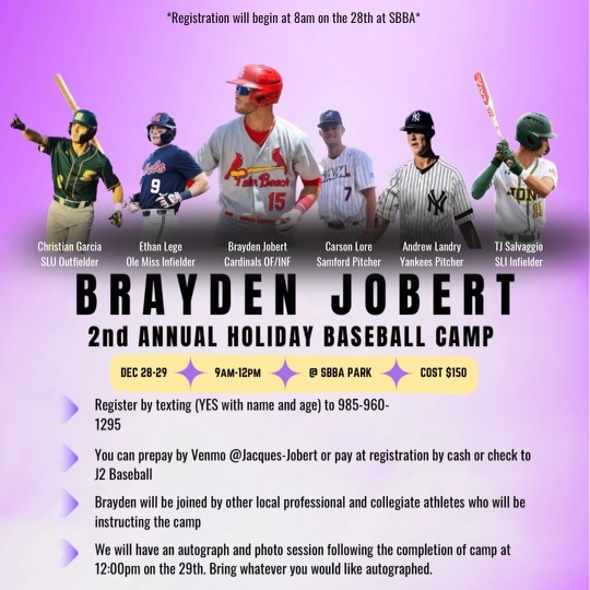 2nd Annual Brayden Jobert Camp!
Can’t wait to meet lots of people and put in some work! If you have any questions please text the number on the flyer or DM me!