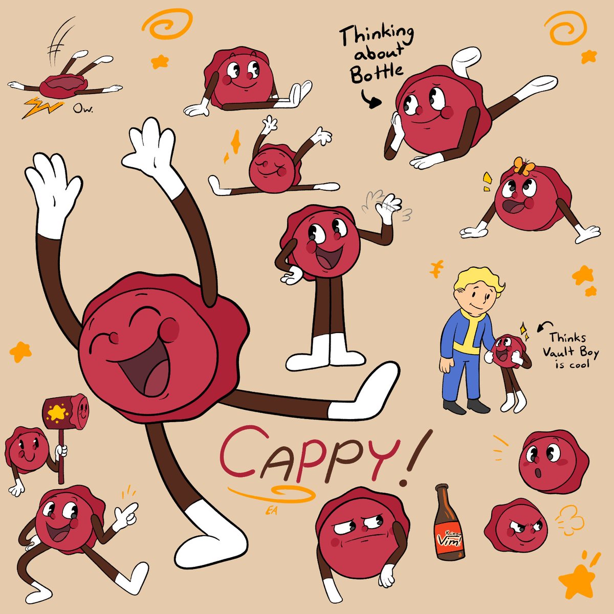 BethesdaLATAM's tweet photo. ¡Las muchas caras de nuestra mascota favorita, Cappy! #FalloutFanArtFriday
🎨por Errnimations en Tumblr https://t.co/8XoVq2rpK8