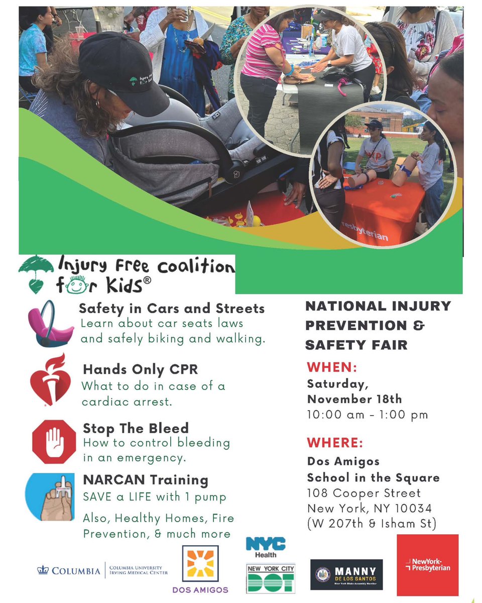 Join us tomorrow, Saturday, for our National Injury Prevention & Safety Fair. Let’s come together to prioritize safety, learn valuable prevention tips, & build a safer community. #SafetyFirst Thank you to @nyphospital @InjuryFreeKids @ColumbiaMed & all community partners!