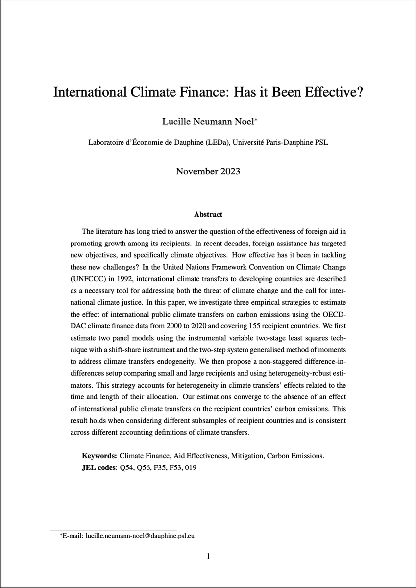 📢🎓@inraepsae is delighted to introduce its 2023-2024 #EconJobMarket Candidate: Lucille Neumann Noel: sites.google.com/view/lucille-n… Field of research: International Trade, Environmental Economics. Job Market Paper: 'International Climate Finance: Has it Been Effective?'