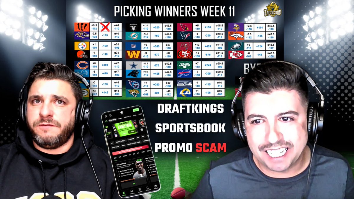TacoCorpSports's tweet photo. Projection: BOUNCE BACK WEEK!

Week 11 #NFL picks, best bets, props, &amp; a DraftKings Sportsbook Promo SCAM!

YouTube: https://t.co/F7ryd1w2U9
Spotify: https://t.co/0X5r95NvCH
Apple: https://t.co/IhtiTPDYNv

@MyFantasyLeague #NFLTwitter   #SportsBetting #GamblingTwitter https://t.co/8pgnElAUVg