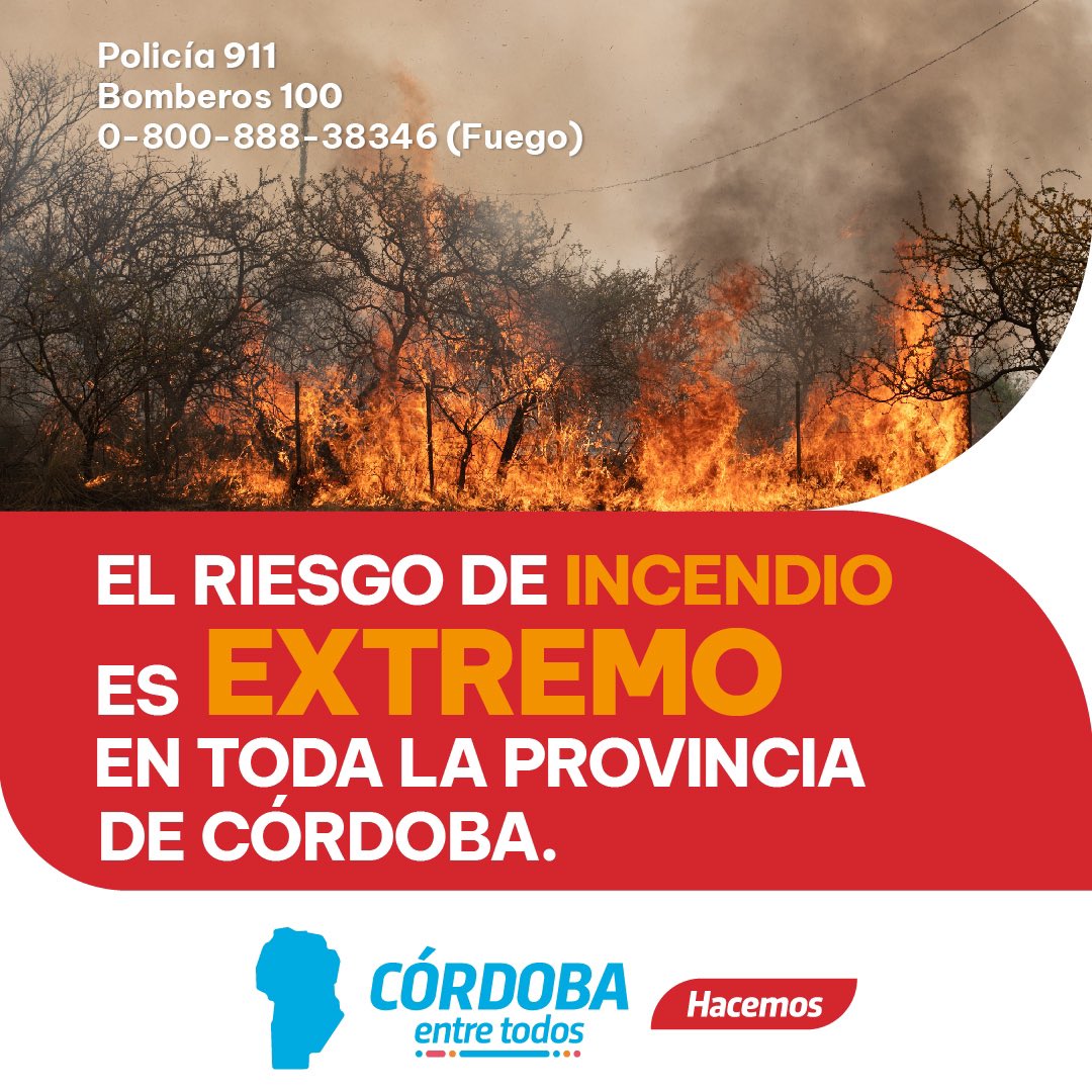 🔥 La Sría. de Gestión de Riesgo informa que desde hoy y hasta el lunes, la provincia se encuentra con 𝗿𝗶𝗲𝘀𝗴𝗼 𝗱𝗲 𝗶𝗻𝗰𝗲𝗻𝗱𝗶𝗼 𝗲𝘅𝘁𝗿𝗲𝗺𝗼.
