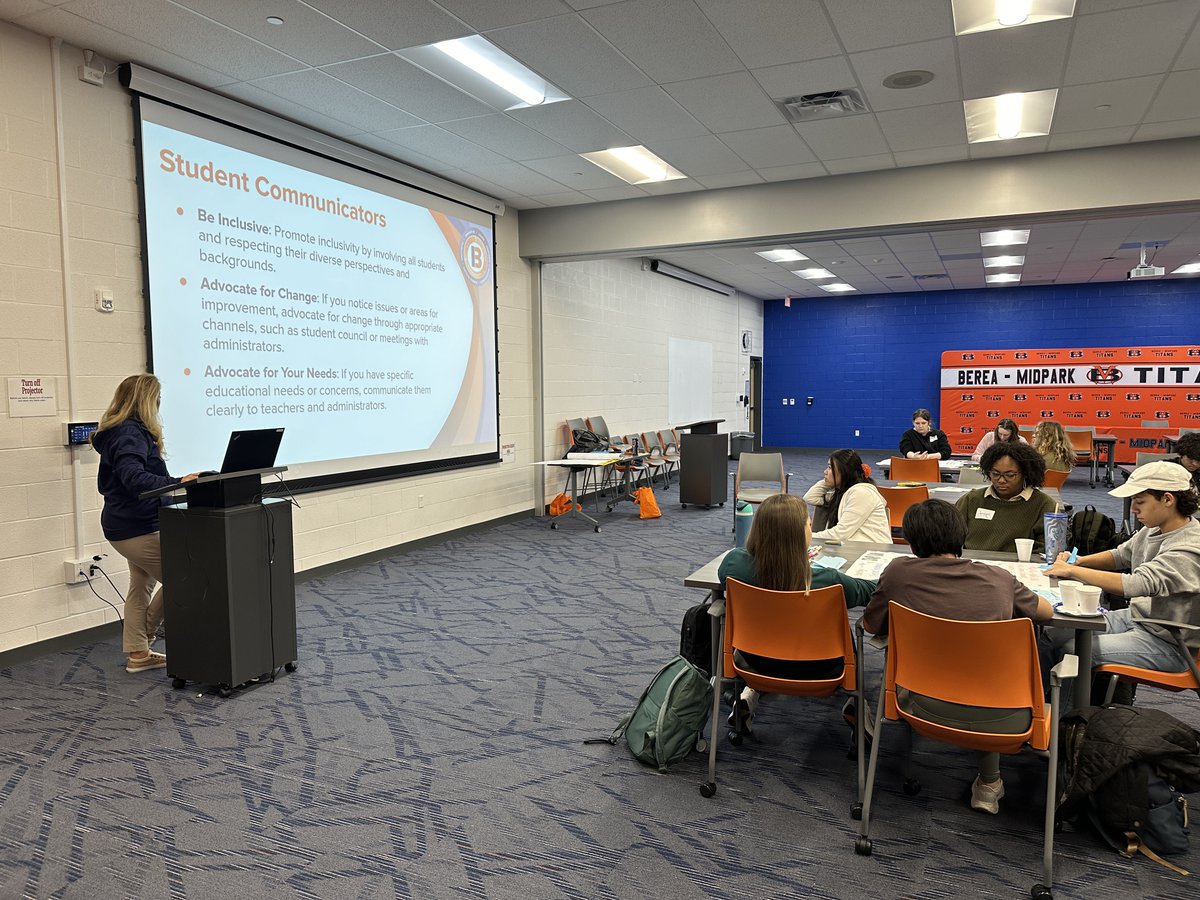 BereaCSD's tweet photo. Today's SSAC meeting highlighted the Communicator competency &amp; its impact on academic success. Activities focused on overcoming communication barriers. Students created a Top 10 list for proactive communication. #PortraitofaTitan #BeATitan @BCSDBandza @sblatnica @BCSDWheeler https://t.co/vA5SmfNJCJ