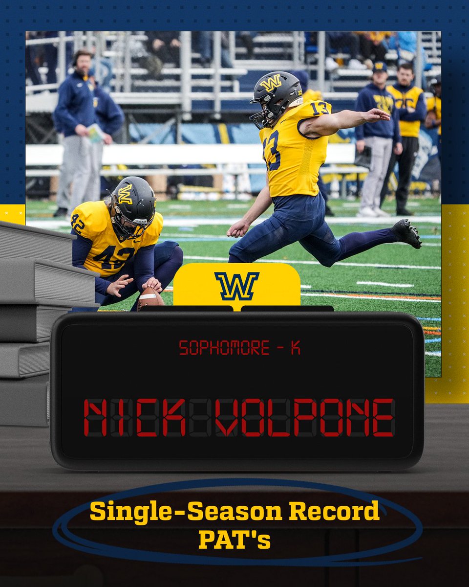 WilkesColonels's tweet photo. Congratulations to #WilkesFB sophomore kicker Nick Volpone who set the program single-season record for PAT's during last Saturday's game at Moravian! Volpone stands at 38 made extra points this season surpassing the previous record of 37. #EarnYourRank https://t.co/Bed9UwFAih