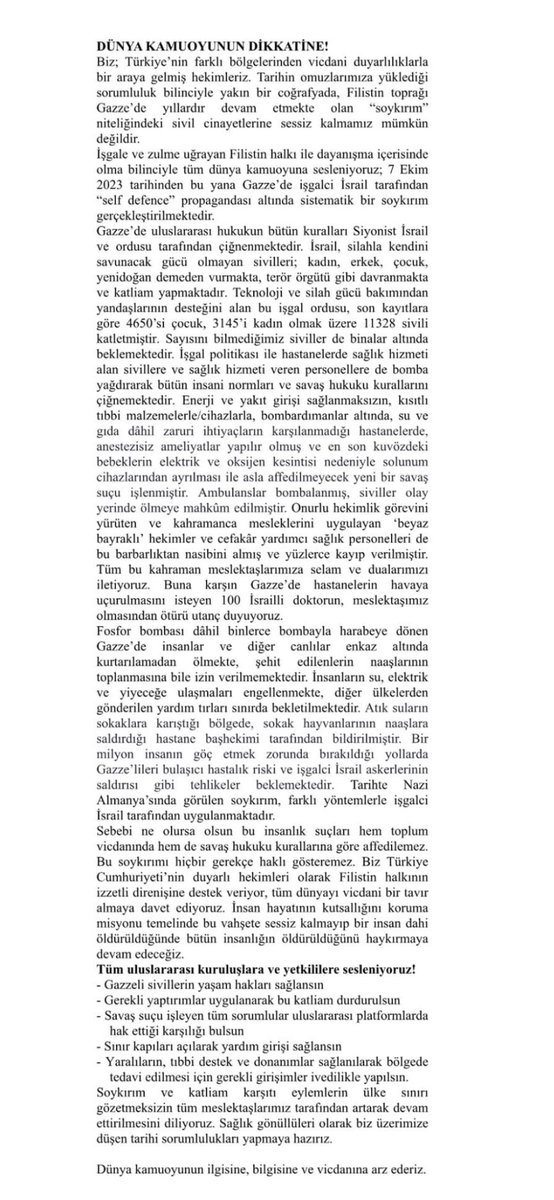 Dünyanın gözü önünde yapılan bu katliam son bulsun artık! 
#doctorsstandwithpalestine