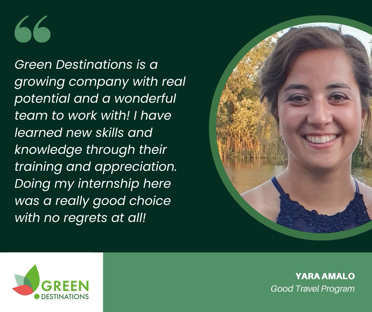 GreenDestinations (@greendesti) on Twitter photo ππ» Thank You, Yara Amalo! You have been outstanding in your internship role with Green Destinations. β¨
π Looking for opportunities in the sustainable tourism network? Send us an email directly at contact@greendestinations.org π§
We look forward to hearing from you! π ππ» Thank You, Yara Amalo! You have been outstanding in your internship role with Green Destinations. β¨
π Looking for opportunities in the sustainable tourism network? Send us an email directly at contact@greendestinations.org π§
We look forward to hearing from you! π