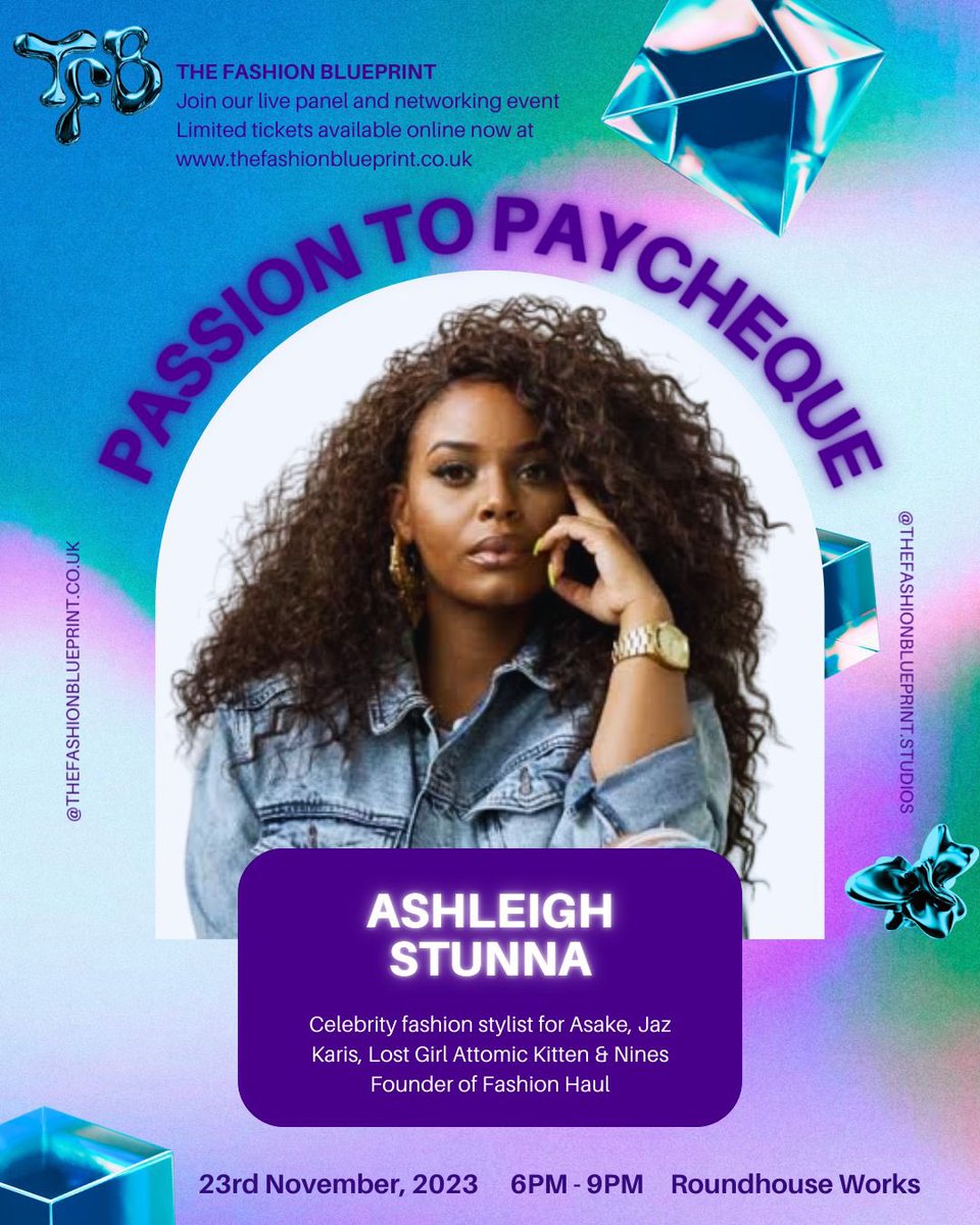 tfblueprint's tweet photo. @gbemigirls @ShakailaElise Join @ashleighstunna at our live panel and networking event Passion To Paycheque (P2P) 💰
 
Born and raised in Hackney, East London, Ashleigh began her styling career in 2018 and now works with celebrities such as Asake, Jaz Karis, Lost Girl, Attomic Kitten &amp; Nines 🤩 https://t.co/TwU9TprQLt