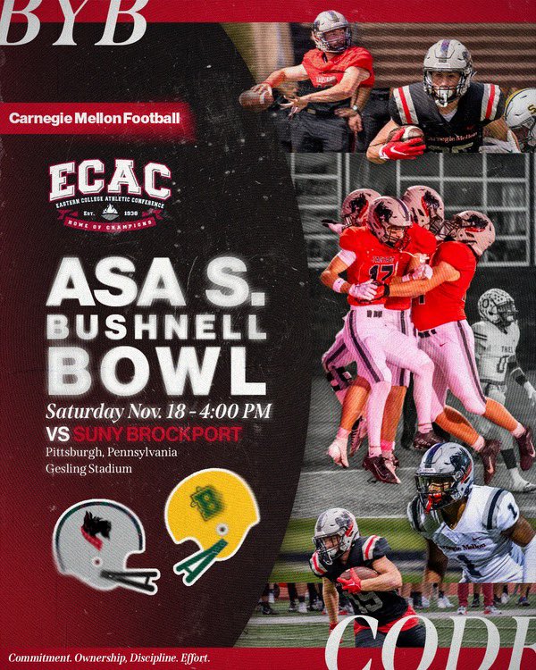 ✅ <a href="/TartanFB/">Carnegie Mellon Football</a> x <a href="/BPort_Football/">Brockport Football</a> 
✅ <a href="/PAC_Athletics/">Presidents’ Athletic Conference</a> x <a href="/Empire8/">Empire 8</a>
✅ <a href="/ECACSports/">ECAC Sports</a> x <a href="/NCAADIII/">NCAA Division III</a> 
.
.
#CODE | #BYB | #RDT