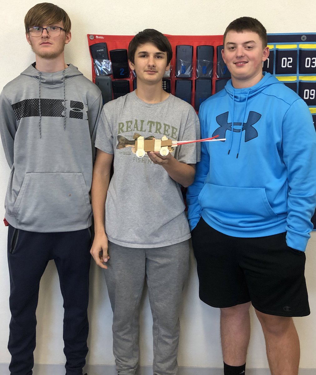 Congratulations to Brogan, Matthew, and Nolan for winning the Bobsled Friday Engineering Challenge! Their bobsled traveled 128 cm (over 4 feet) from the bottom of the ramp! #RedBud132 #RedBudHS