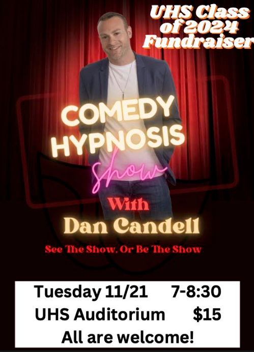 Have plans on Tuesday (11/21) night? Looking for something fun to do before the Holiday Rush begins? Dan Candell will be at UHS putting on a great show for Uxbridge. Come out for a fun night while supporting the Class of 2024. Tickets available at the door, cash only.