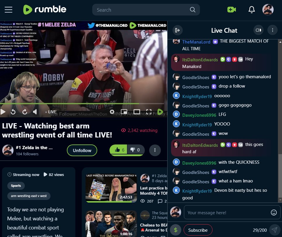 So this happened the other day on @rumblevideo, I had over 2300 viewers. Thank you #Rumble for providing a place for small creators where they can speak free and true and get a platform to grow with. And thanks to the #armwrestling community who turned up in force. Looking…