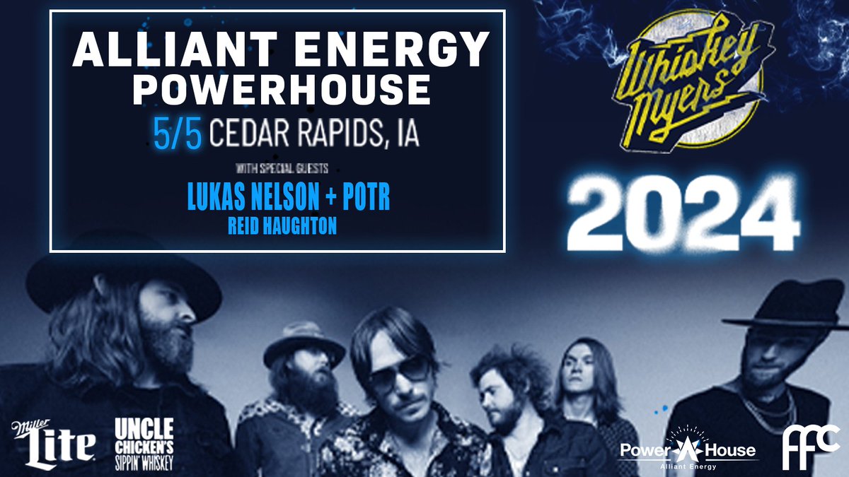 Whiskey Myers 2024 is ON SALE NOW. See y’all next year at the Alliant Energy PowerHouse on May 5th. Tickets are moving fast, so grab yours before they are gone ⚡️🤘🏼 creventslive.com/events/2024/wh…