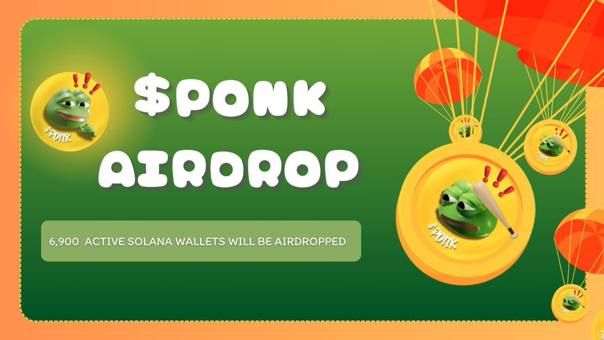 🐸 $PONK is launching on Solana today! 🎁 6900 active Solana wallets will be airdropped 🎁 This is your last chance to qualify for the $PONK airdrop: 🟠 | Retweet 🟡 | Comment your #SOL wallet SOL SEASON IMMINENT