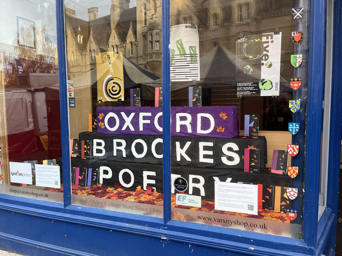 BrookesPoetryCentre (@brookespoetry) on Twitter photo Our #ignitionpress display of poetry pamphlets is now up on Broad Street in Oxford - go and take a look! Congrats to Poetry Centre Intern Anna for designing it, and huge thanks to Diana Fawcett from <a href="/OxfordCity/">Oxford City Council</a> for allowing us to showcase the press in this way. Our #ignitionpress display of poetry pamphlets is now up on Broad Street in Oxford - go and take a look! Congrats to Poetry Centre Intern Anna for designing it, and huge thanks to Diana Fawcett from <a href="/OxfordCity/">Oxford City Council</a> for allowing us to showcase the press in this way.