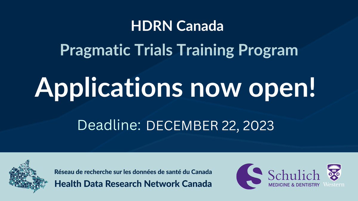 Apply now to the virtual pan-Canadian @HDRN_RRDS Pragmatic Trials Training Program! Future trial leaders (faculty-level trainees), postdocs, and highly qualified personnel will have access to funding, mentorship, and networking opportunities (2024-2026): schulich.uwo.ca/research/stude…