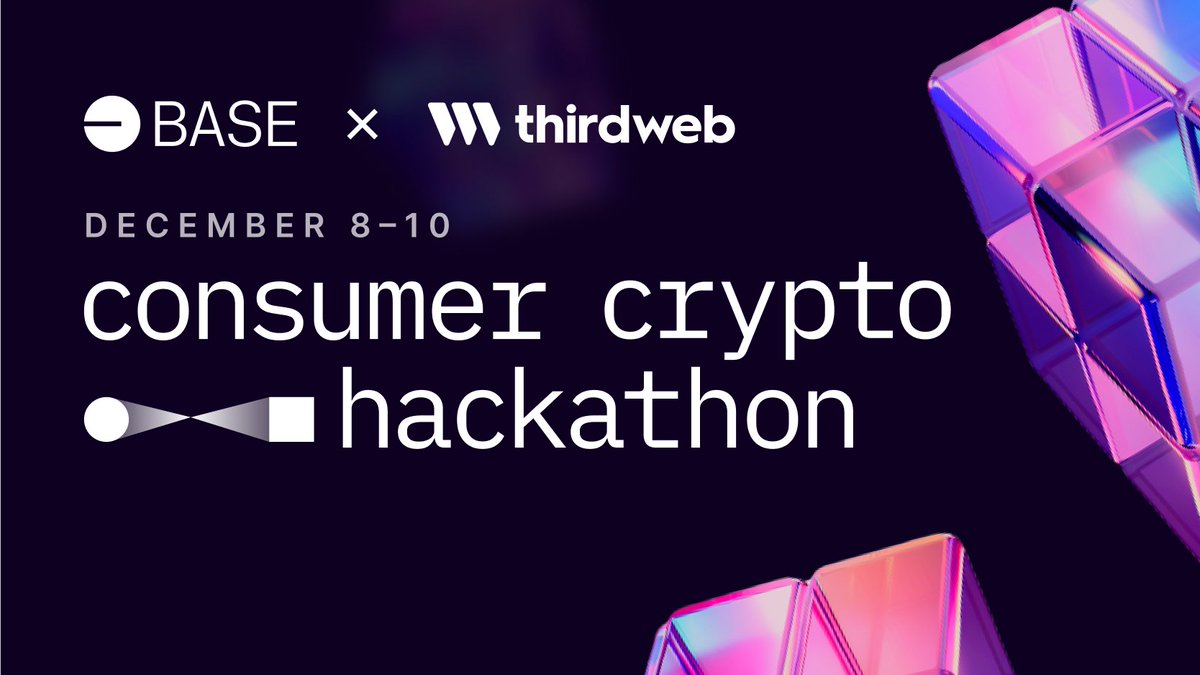 thirdweb's tweet image. Build the next billion dollar consumer consumer crypto app.💎

We&apos;re partnering with @BuildOnBase to host an in-person hackathon to find the next big idea in web3.

Judged by industry leaders from @thirdweb, @coinbase, @HaunVentures &amp;amp; @hiFramework

📆Dec 8th-10th
📍San Francisco