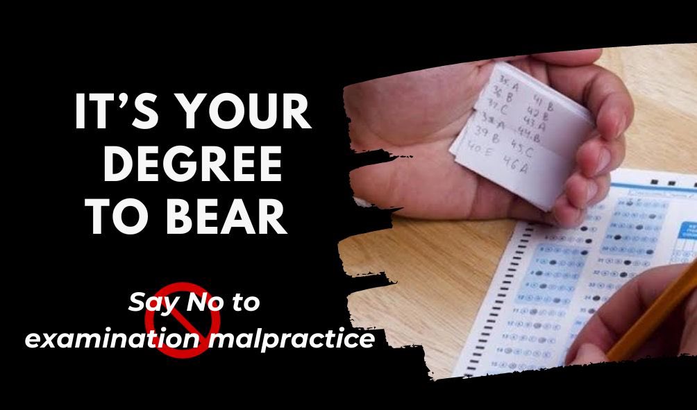 ACJ_LASU's tweet photo. Examination malpractice is dangerous and can cause a negative effect to our educational system. Lasuites Remember, it's a punishable offence in Nigeria. Let's uphold the value of our degrees. Wishing everyone success in the ongoing exams. https://t.co/AU4lMA4YU7
