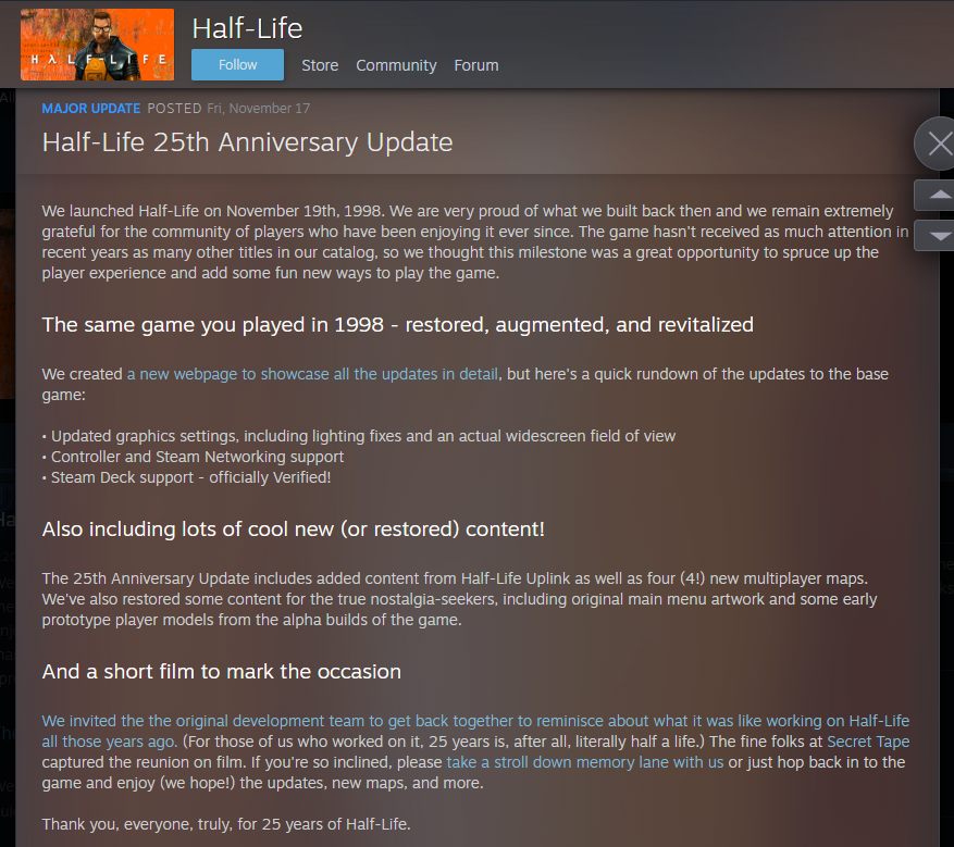 RWSstudios's tweet photo. What Valve is doing with Half Life 1 is pretty cool.

Kudos to them! https://t.co/VL8REtxny9