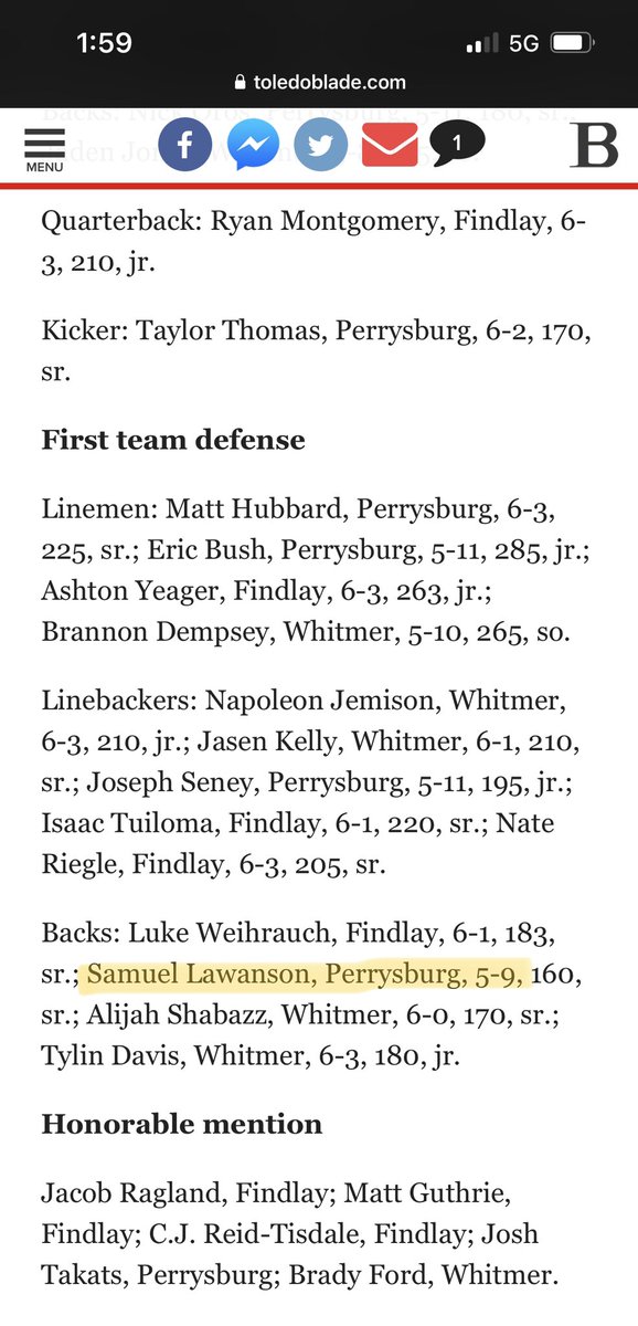 SamLawanson's tweet photo. I’m blessed to have received 1st Team all  District @dirk_conner @PerrysburgFB https://t.co/H1By4MocAu