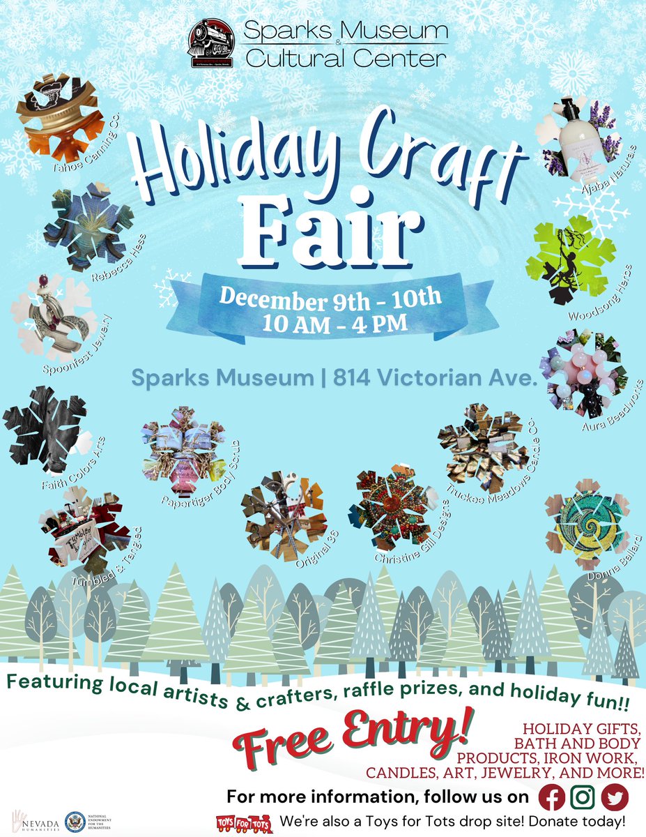 We are excited to announce our third annual #SparksMuseum Holiday Craft Fair! The craft fair will take place from 10am to 4pm on Saturday, December 9th and Sunday, December 10th. Watch our social medias in the coming weeks as we highlight the artisans participating this year!