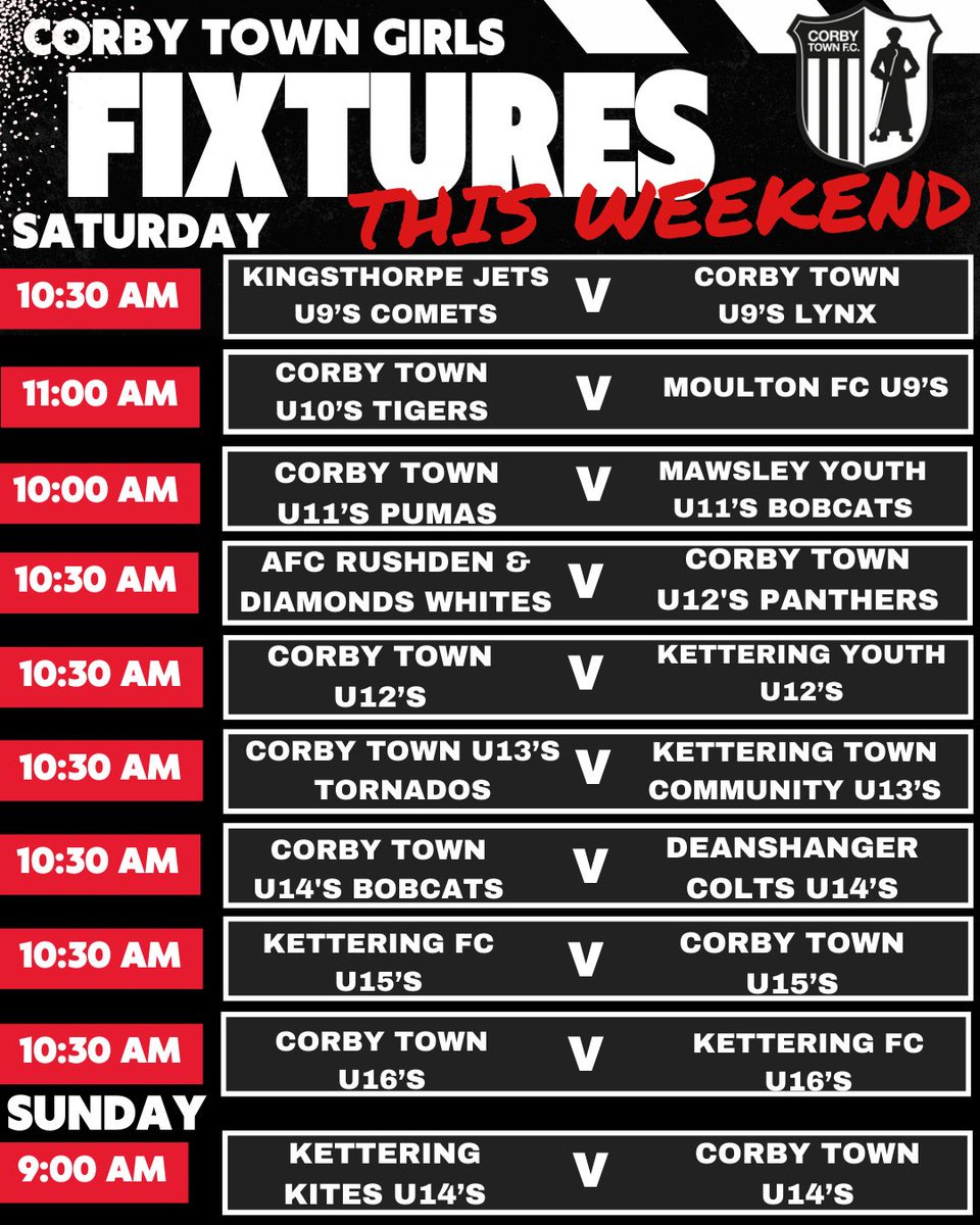YOUTH FIXTURES ⚪️⚫️ A busy and exciting weekend for the Steelgirls with the u11’s Pumas in the League Cup, Bobcats in County Cup quarter finals and the U12’s in the League Cup! C’monnnnn the Steelgirls 🖤🤍⚽️
